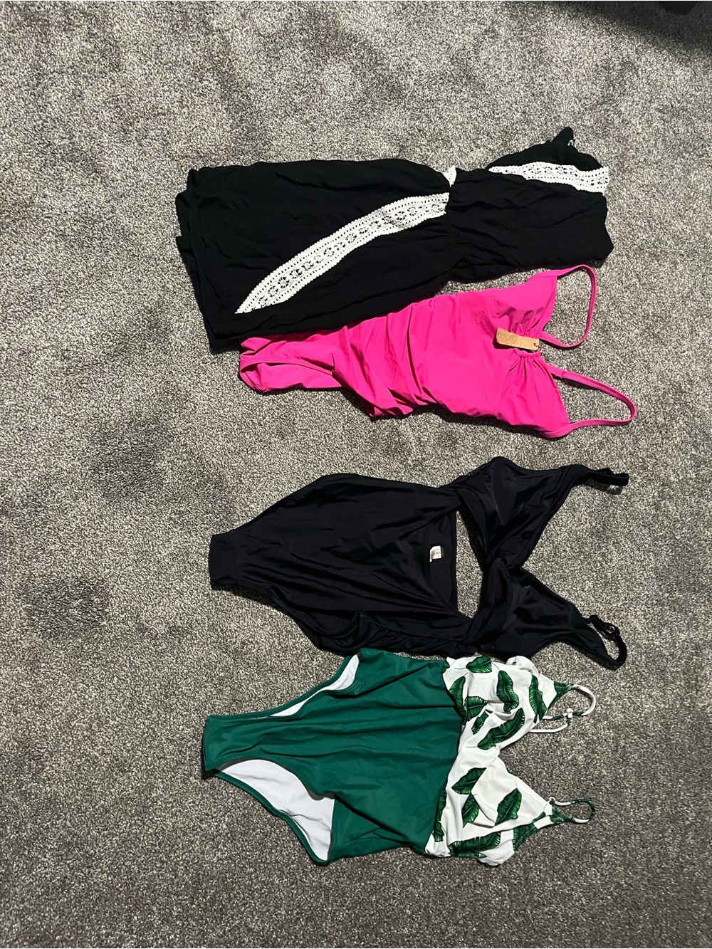 Mixed One-Piece Swimsuit Lot — Black, Hot Pink & Green